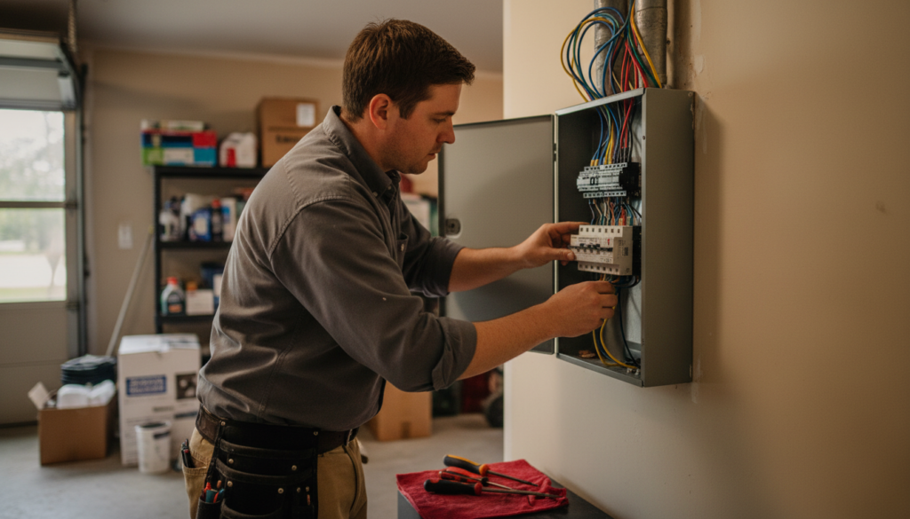 electrician performing an electrical panel upgrade silver springs homeowner requested after insurance inspection