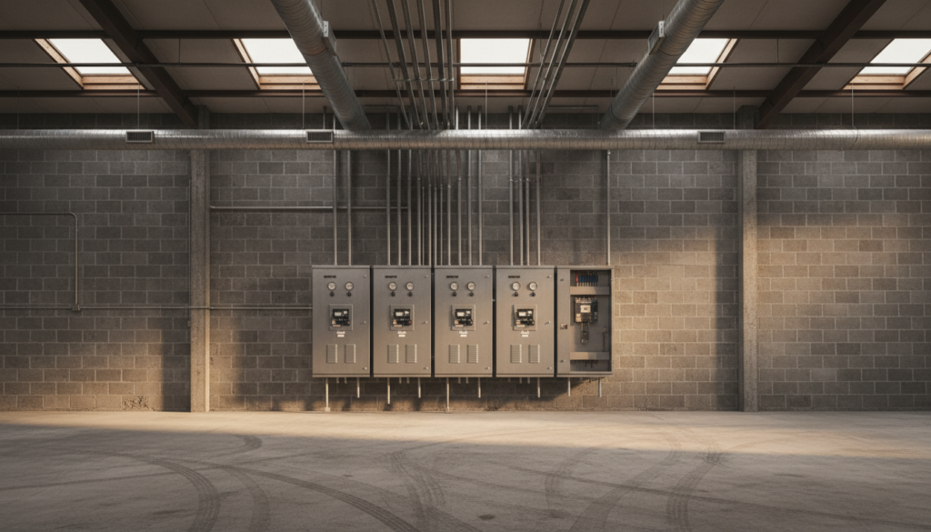 Commercial Electrical Services in Marion County: What to Expect 2 three-phase commercial electrical panel installed in an Ocala area warehouse