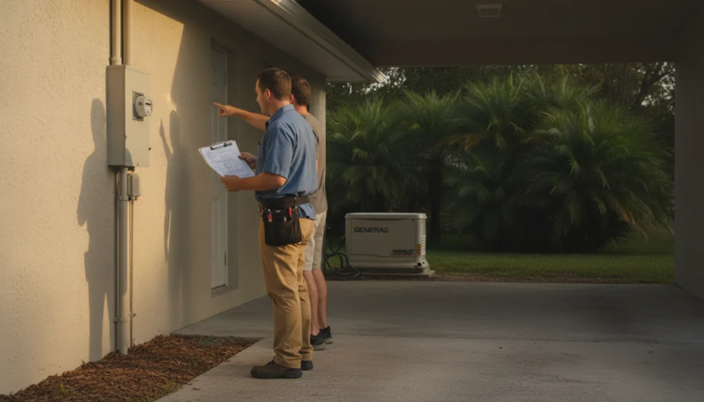 licensed electrician reviewing a permit for a Lake County breaker panel upgrade