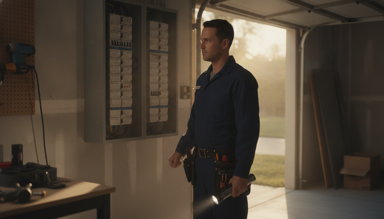 Licensed electricians near me inspecting a Belleview FL home's electrical panel